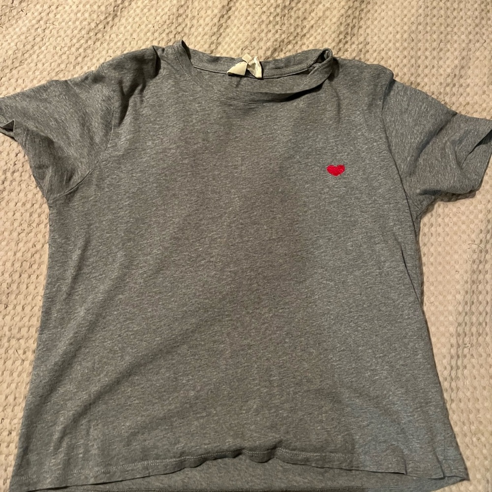 Sezane Gray Tee with Red Heart Accent